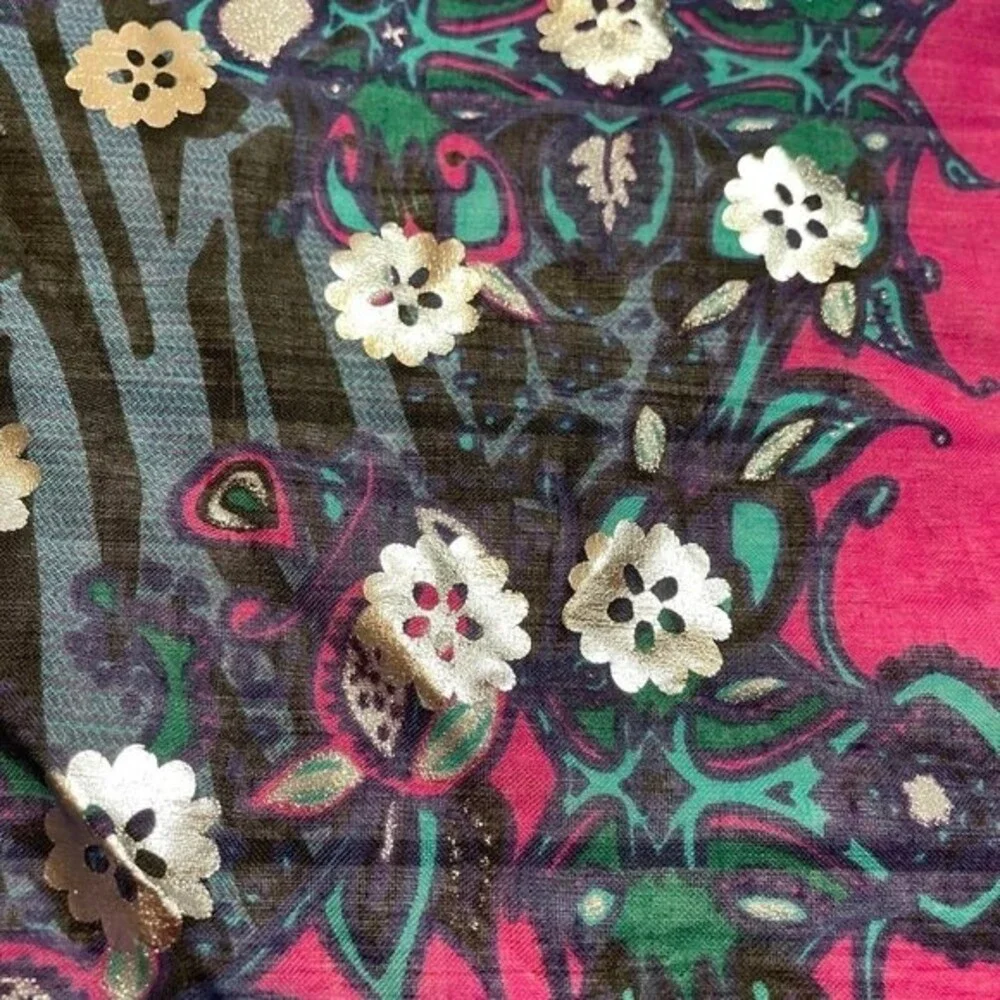 Women's Divided Paisley Floral Square Scarf Blue Teal Pink Silver